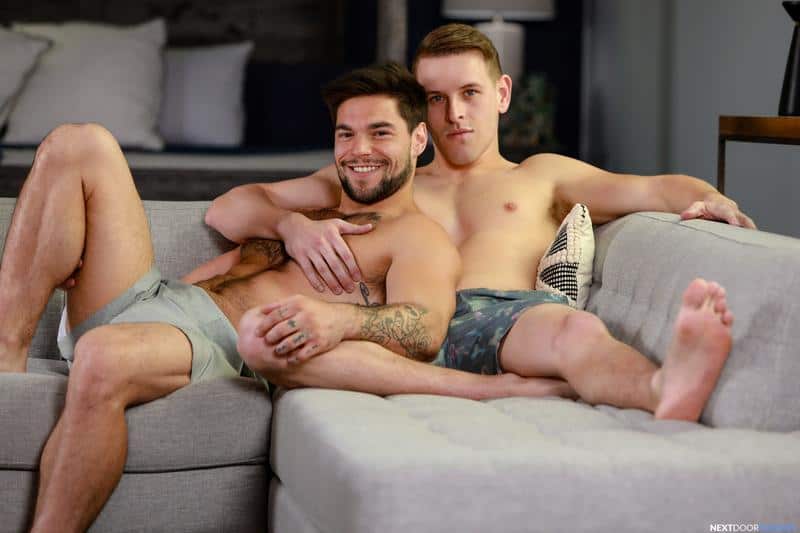 Hairy muscle hunk Aspen’s hot asshole bare fucked by young stud Shane Cook’s huge thick cock